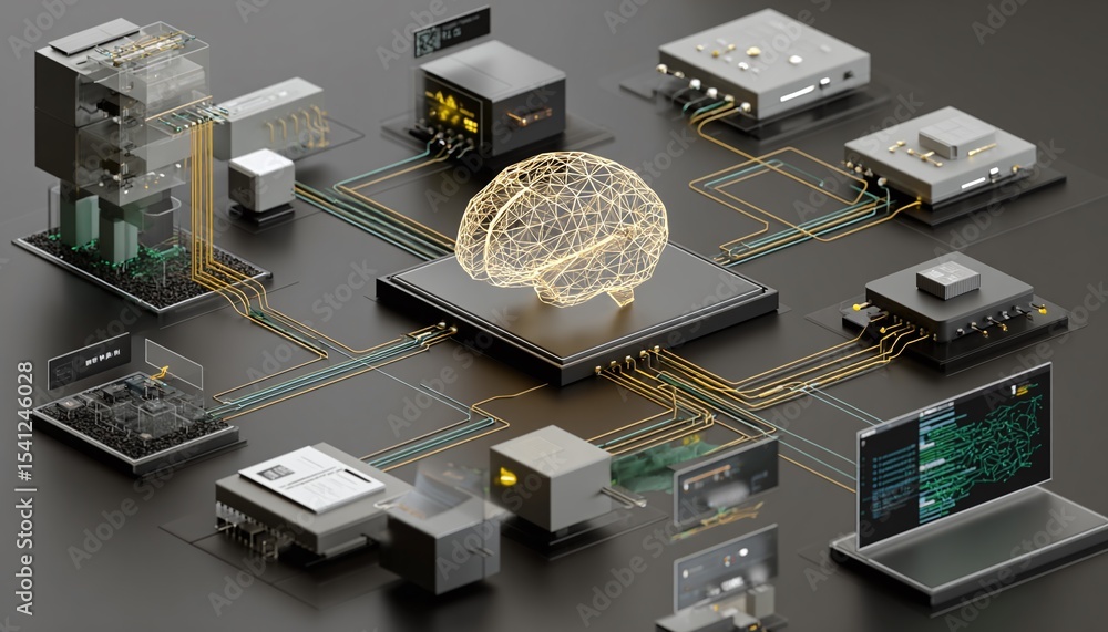 Poster ai brain connected to computer network