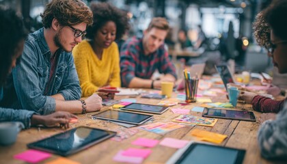 Diverse Team Brainstorming Ideas with Tablets and Notes