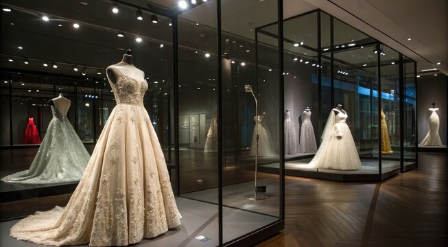 Elegant collection of exquisite wedding gowns on display