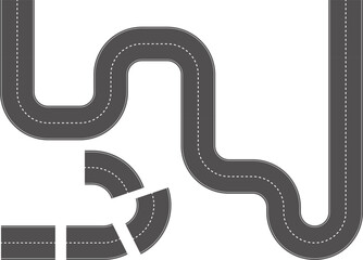 Wavy Curved Road. Top view. Flat vector illustration isolated on white background.