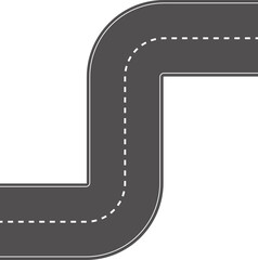 Wavy Curved Road. Top view. Flat vector illustration isolated on white background.