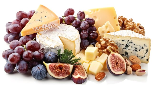 Premium cheese board with artisanal cheeses grapes figs and a selection of nuts beautifully arranged