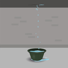 Roof leak with buckets stock design illustration