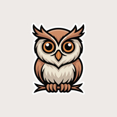 Obraz premium Cartoon owl sits perched on a branch. Illustration of bird, wildlife, nature, cute and comic art.