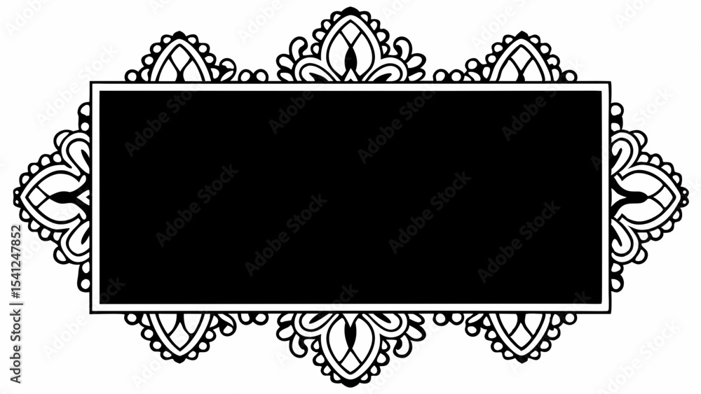 Aufkleber ornate black frame with floral lace border and rectangular black fill in the center area for text cr