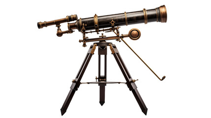 Antique Brass Telescope on Tripod against  transparent  Background