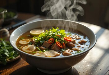 Macro Shot of Delicious Breakfast Food with Steam