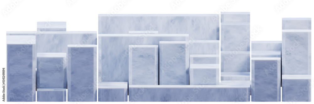 Poster 3d render design, ice snow square rectangle box, block and cube background, png file, 3d rendering i