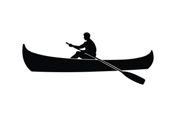 A black silhouette of a canoe paddling.eps