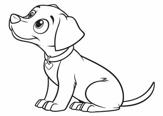 Cute Puppy Dog Sitting Black and White Vector Illustration for Coloring Book or T-Shirt Design