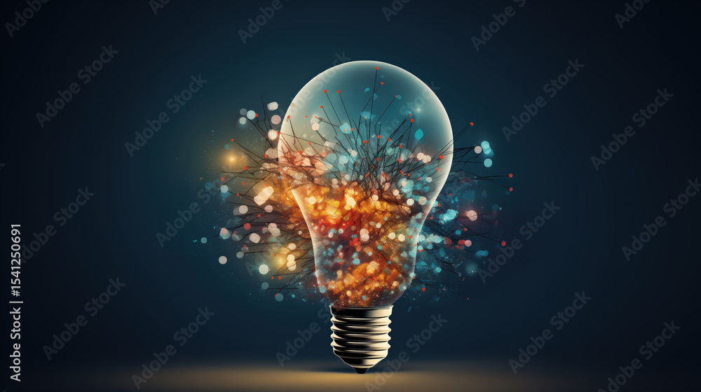 Aufkleber glowing light bulb filled with colorful abstract patterns symbolizes creativity and innovation, set 
