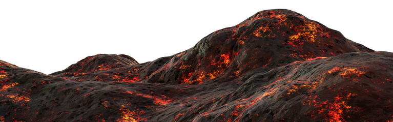 Volcano in the world, Lava and magma mountain rock with isolated on transparent background - PNG file, 3D rendering illustration, Clip art, cut out and element
