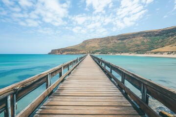 Stunning views from Rapid Bay Jetty on a clear sunny day with turquoise waters and gentle waves, Rapid Bay Jetty travel destination and tourist attraction near Adelaide