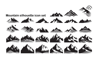 Obraz premium Collection of mountain silhouette icon vector set for logo. Majestic mountain peak. Rocky peaks Mountains ranges vector illustration