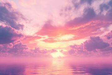 Mystical sunrise over tranquil waters with a beautiful sky blending shades of pink and purple, mystical sunrise with beautiful sky seamless ing overlay virtual Photo background