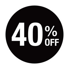 ”40％OFF ”の文字入り 円形のベクターイラスト　モノクロ　白文字　背景透過　
