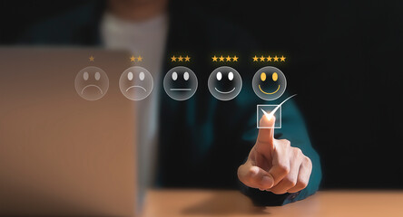 Satisfaction concept, service business, 5 stars selection screen Satisfaction in service	