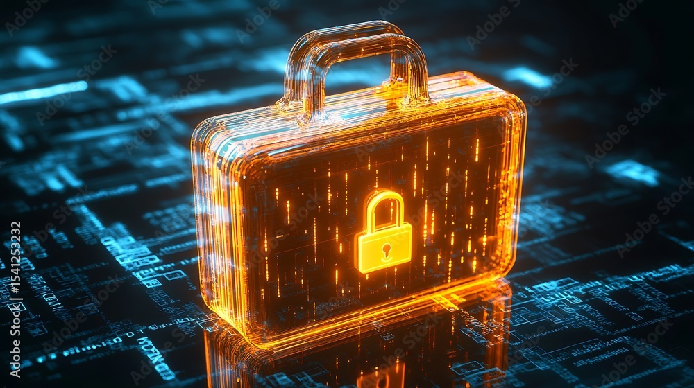 Aufkleber secure briefcase with glowing lock on a digital circuit board.