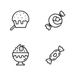 sweet candy black vector outline icons set 