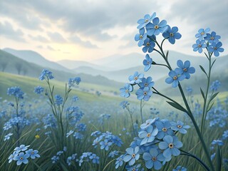Blue forget-me-not flowers in the field