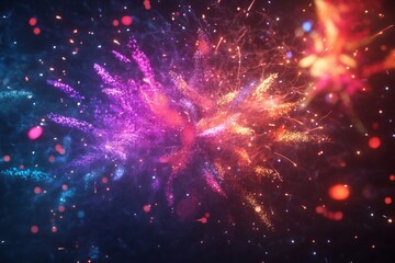 Vibrant fireworks lighting up the night sky in a colorful display of celebration and joy, Vibrant fireworks display in night sky with colorful bursts