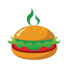 Delicious Cartoon Burger A Cute and Boldly Colored Illustration of a Steaming, Classic Cheeseburger.eps