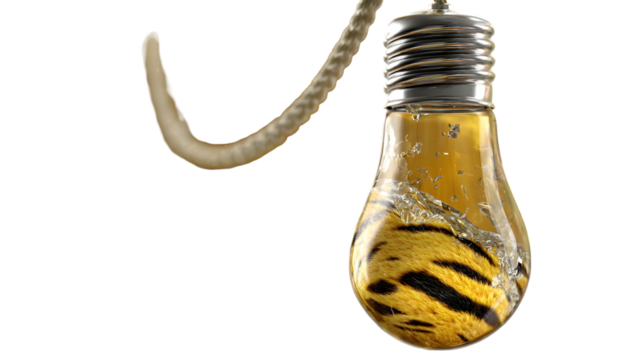 Tiger Stripes in a Light Bulb
 * Surreal Light Bulb with Animal Pattern
 * Liquid Light with Tiger Fur Design
 * Abstract Animal Print Lighting
 * Unique Lightbulb Concept Art
 * Tiger Pattern Swirlin