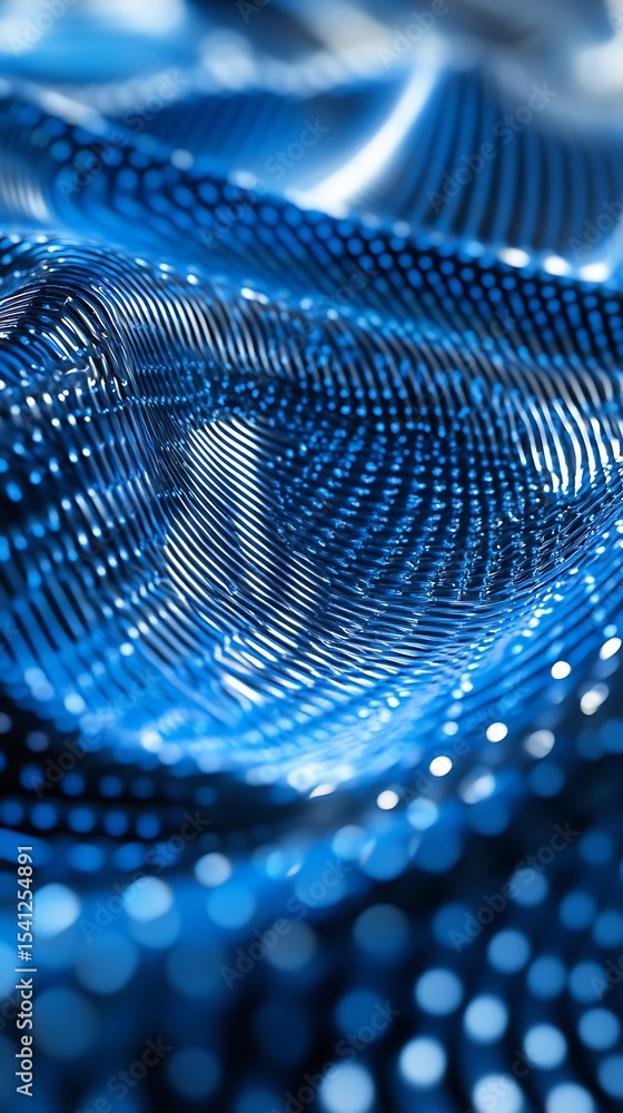 Aufkleber Abstract Blue Metallic Waves with Light Reflection and Circular pattern design