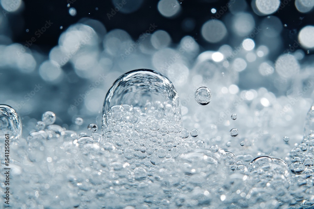 Poster bubbles and water waves create an abstract view of tranquility and movement, many bubbles in water c