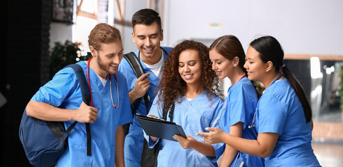 Group of students in corridor of medical university