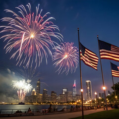 Independence Day USA Illustration – Stars, Stripes, Fireworks, and Festive Icons”