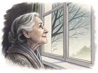 Grandma looks out the window
