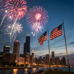Independence Day USA Illustration – Stars, Stripes, Fireworks, and Festive Icons”