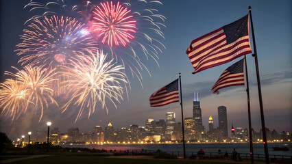 Independence Day USA Illustration – Stars, Stripes, Fireworks, and Festive Icons”