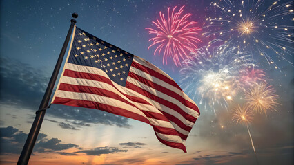 Independence Day USA Illustration – Stars, Stripes, Fireworks, and Festive Icons”