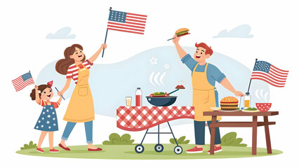 Independence Day USA Illustration – Stars, Stripes, Fireworks, and Festive Icons”