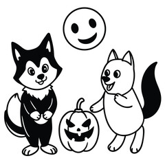 Funny cartoon animal set: cute cat and mouse, funny dog, and black cat character illustrations