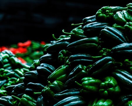 Green peppers piled high