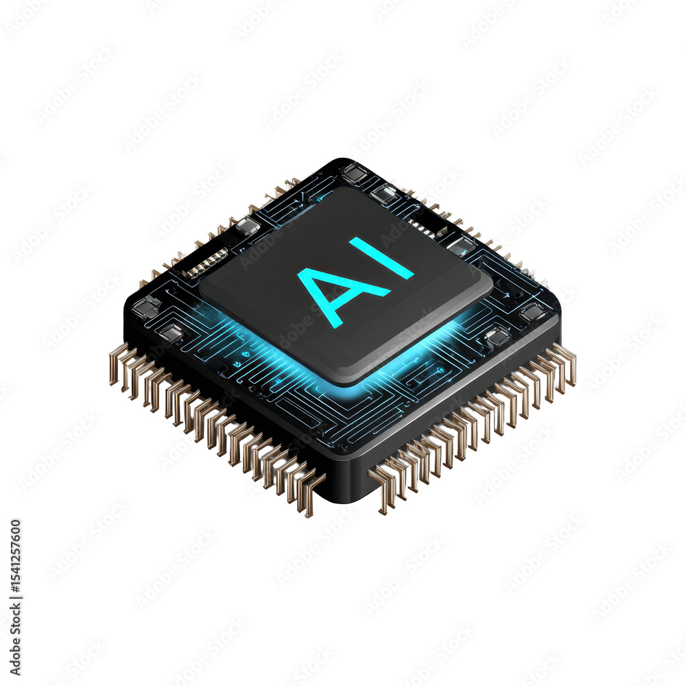 Poster isometric ai microchip transparent png icon 3d digital technology tech system clean futuristic compu