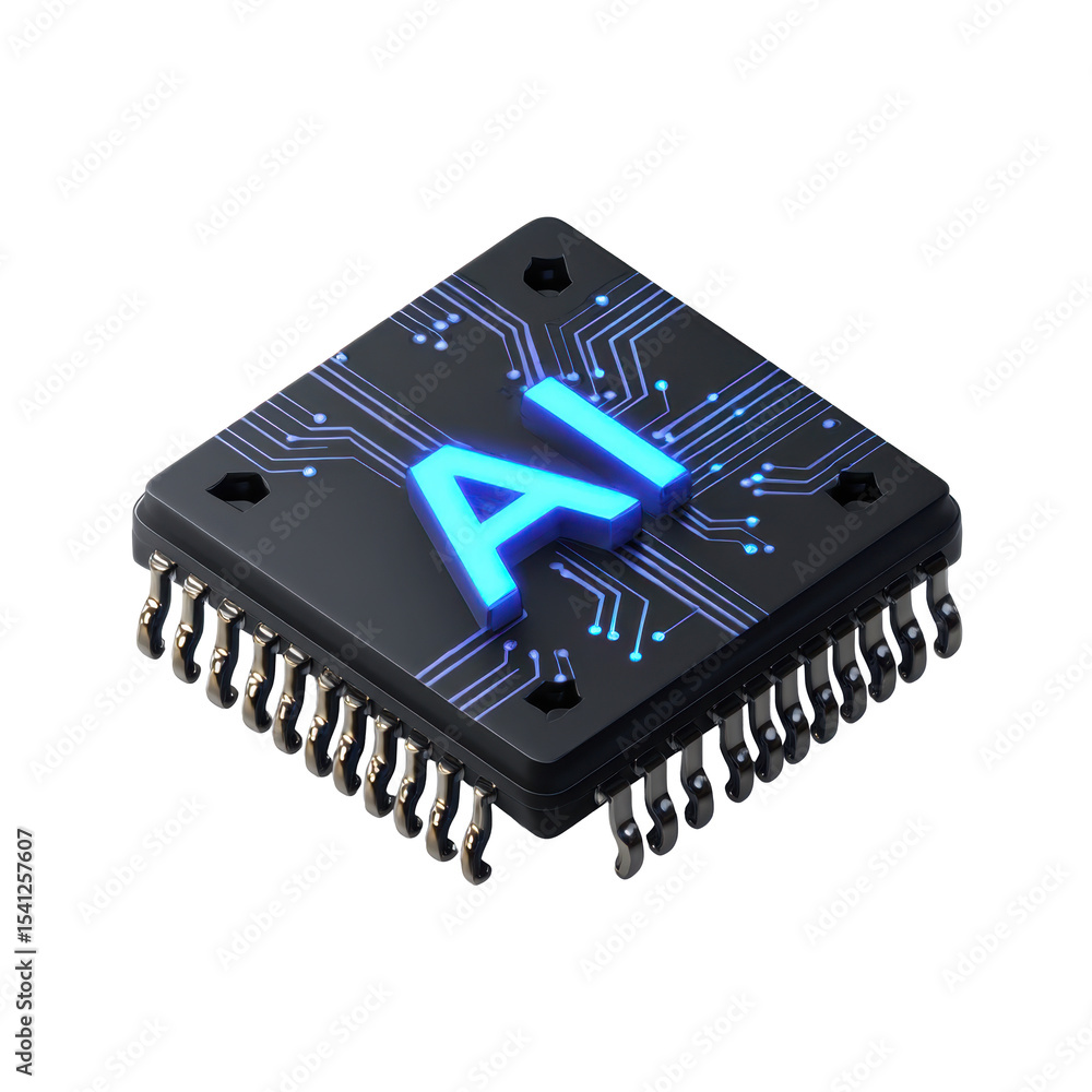Poster transparent isometric 3d png icon of ai microchip a clean tech representation with no background for