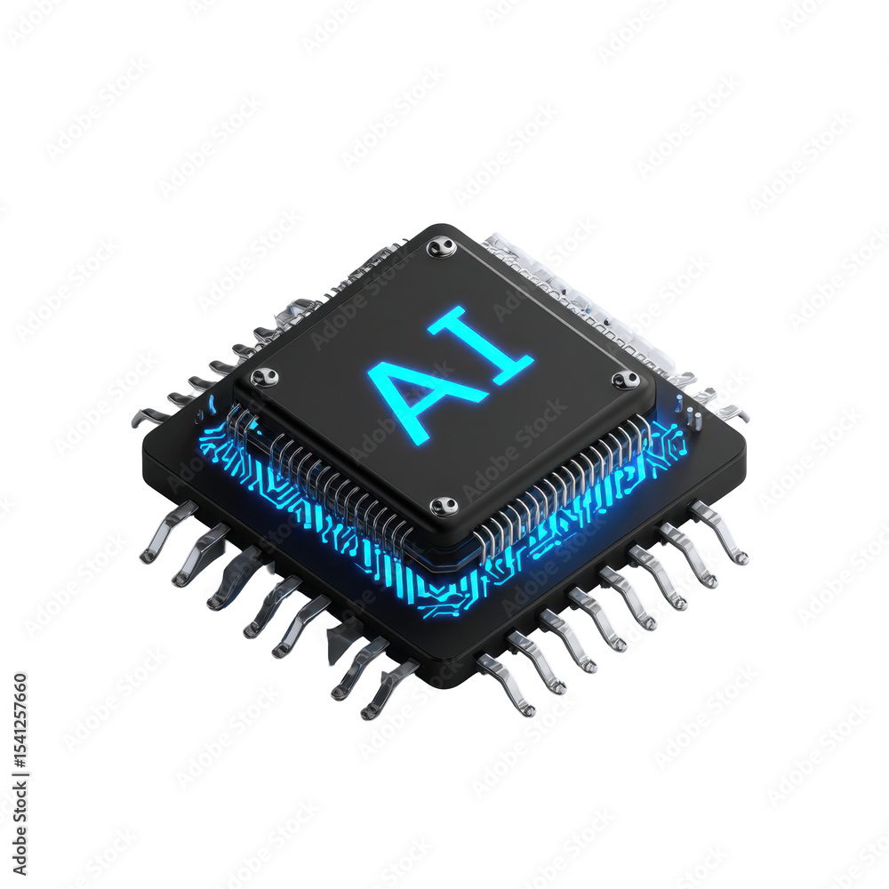 Poster isometric style 3d rendering of a clean transparent png ai microchip icon perfect for clean and mode