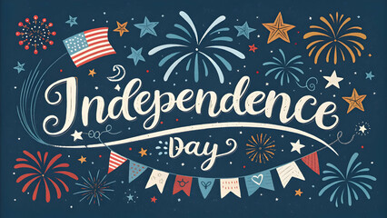 Independence Day USA Illustration – Stars, Stripes, Fireworks, and Festive Icons”