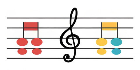 Colorful Musical Notes on Staff, Perfect for Educational Resources