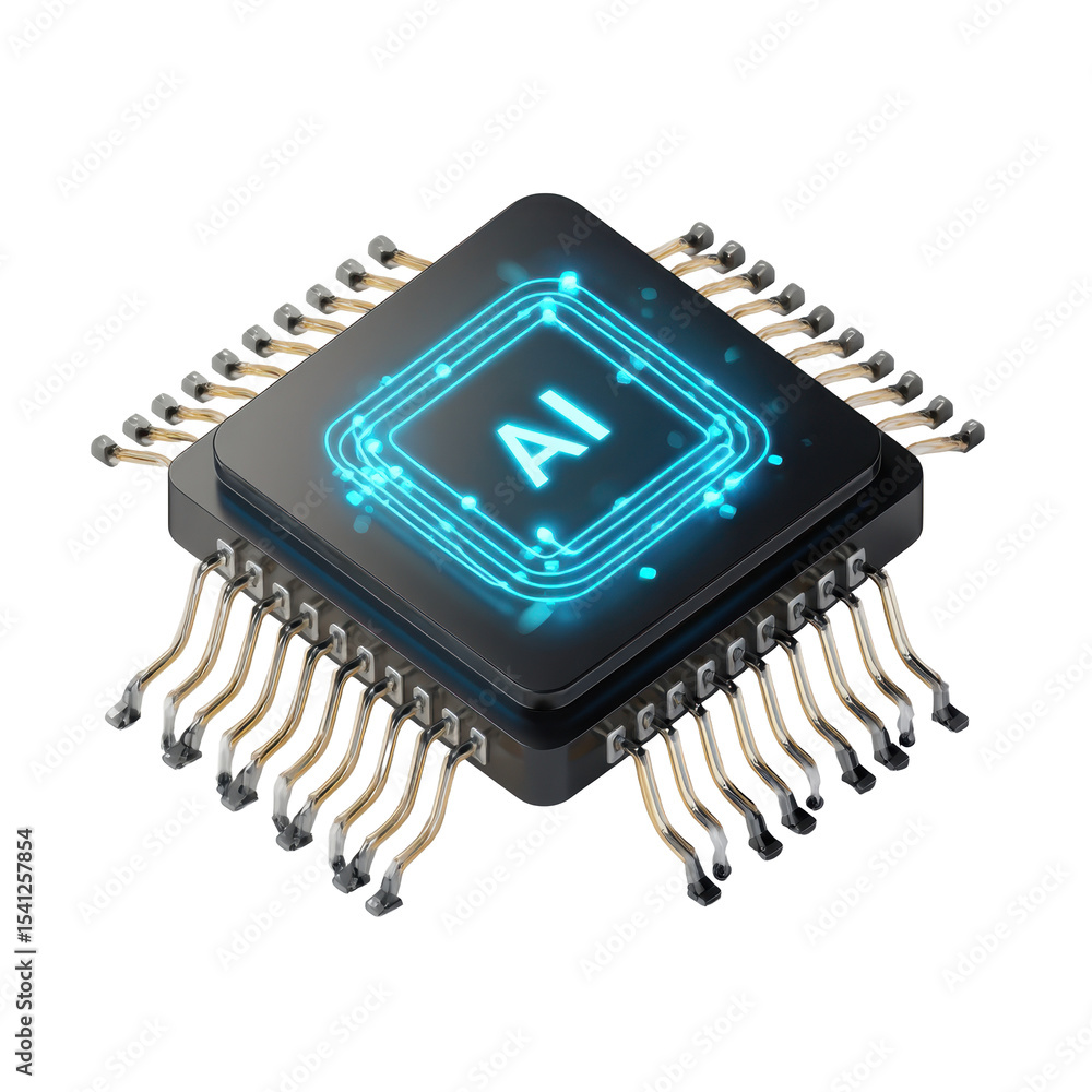 Poster isometric transparent png icon microchip 3d representation artificial intelligence and advanced tech