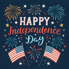 Independence Day USA Illustration – Stars, Stripes, Fireworks, and Festive Icons”