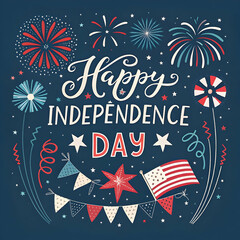 Independence Day USA Illustration – Stars, Stripes, Fireworks, and Festive Icons”