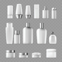 Comprehensive Set of Blank White Cosmetic Bottles and Jars .Vector
