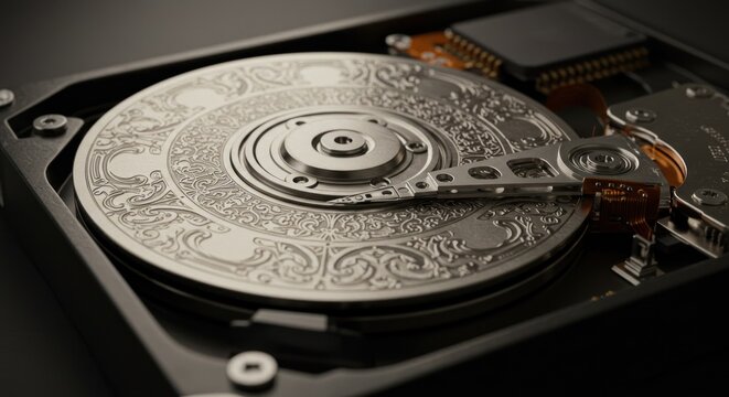 Hard drive platter detail close up