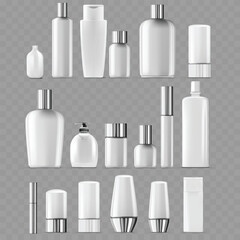 Comprehensive Set of Blank White Cosmetic Bottles and Jars .Vector
