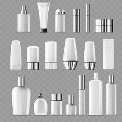 Comprehensive Set of Blank White Cosmetic Bottles and Jars .Vector